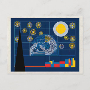 Cartão Postal Arte de Remix de IA Bauhaus Paisagem Noturna