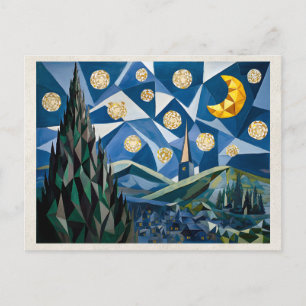 Cartão Postal Arte de Remix de IA Cubismo Paisagem Noturna