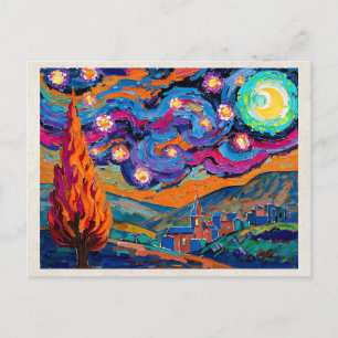 Cartão Postal Arte de Remix de IA Fauvismo Paisagem Noturna