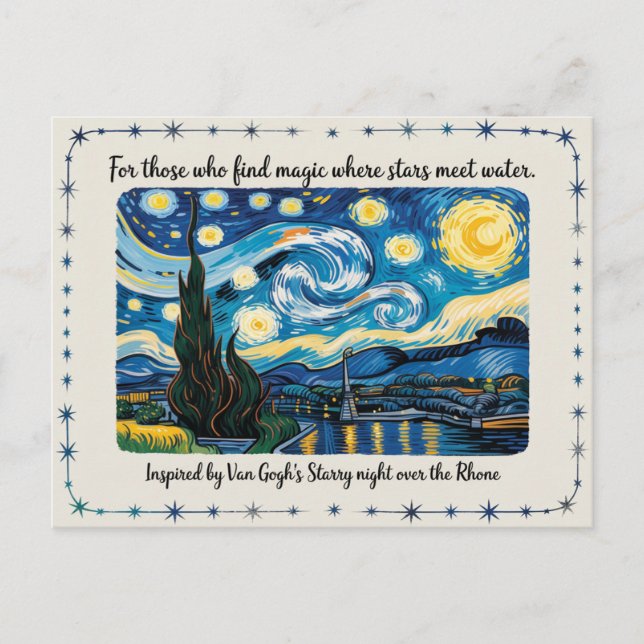 Cartão Postal Arte de Ródano Noturno Estrelado de Van Gogh inspi (Frente)