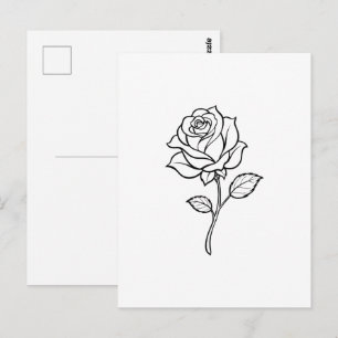 Cartão Postal Arte de Rosa Minimalista Elegante Floral de Uma Co