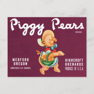 Cartão Postal Arte de rótulo de caixa de frutas vintage com Porc