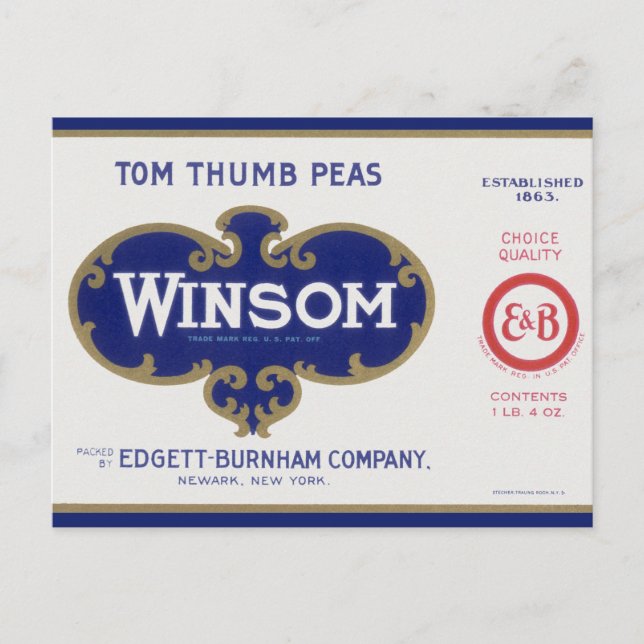 Cartão Postal Arte de rótulo de lata de legumes antigos, Ervilha (Frente)