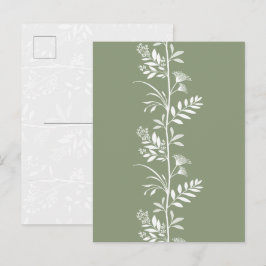 Cartão Postal Arte de Silhueta de Flor Silvestre Verde de Sage E