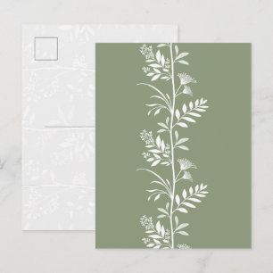 Cartão Postal Arte de Silhueta de Flor Silvestre Verde de Sage E