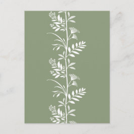 Cartão Postal Arte de Silhueta de Flor Silvestre Verde de Salvia