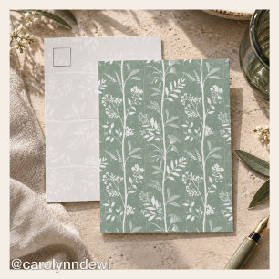 Cartão Postal Arte de Silhueta de Flor Silvestre Verde Sage Maci