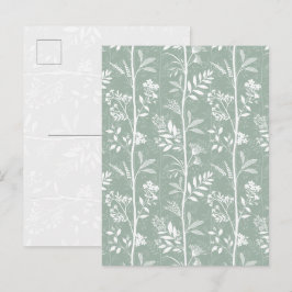 Cartão Postal Arte de Silhueta de Flor Silvestre Verde Suave e E