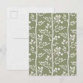 Cartão Postal Arte de Silhueta Floral Verde Oliva Minimalista