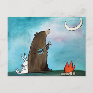 Cartão Postal Arte de Storybook de Urso de Acampamento