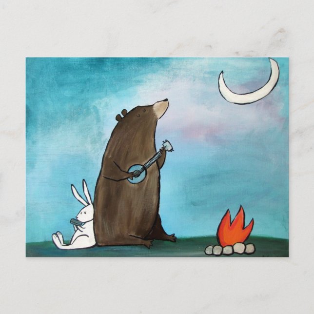 Cartão Postal Arte de Storybook de Urso de Acampamento (Frente)
