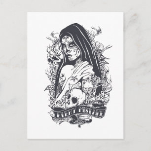 Cartão Postal Arte de Tatuagem de Mulher Caveira Açucarada Gótic