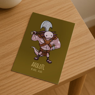 Cartão Postal Arte de um Axolote com um Guerreiro Gladiador de M