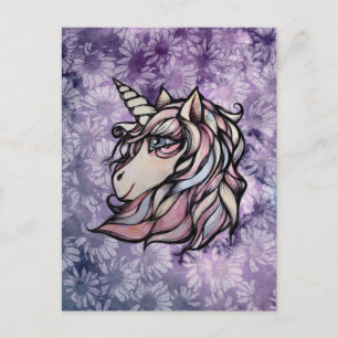 Cartão Postal Arte de unicórnio divertida e fofa design de unicó