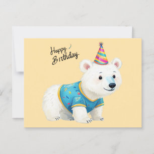 Cartão Postal Arte de Urso Polar Fofo com Chapéu de Aniversário