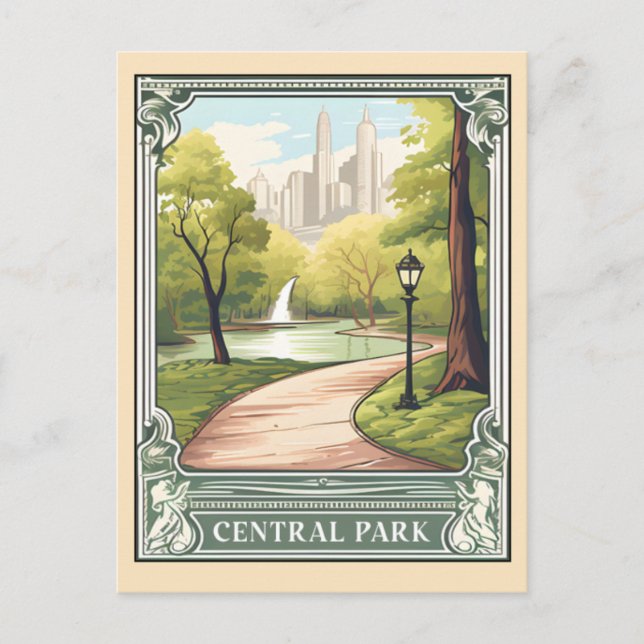 Cartão Postal Arte de Viagem Antiga Central Park NYC (Frente)