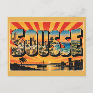 Cartão Postal Arte de Viagem Antiga de Sousse Praia Oliveiras