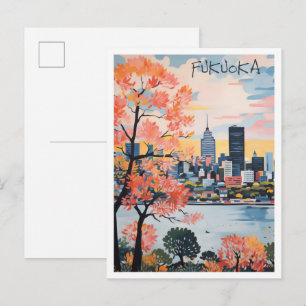 Cartão Postal Arte de Viagem Antiga Fukuoka Japão