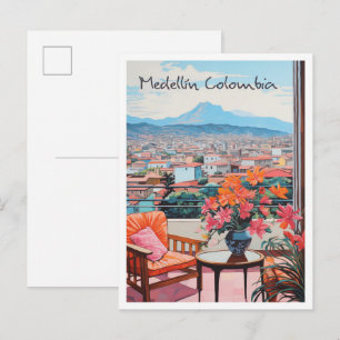 Cartão Postal Arte de Viagem Antiga Medellín Colômbia