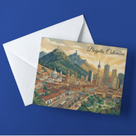 Cartão Postal Arte de Viagem Colorido Vintage Bogotá Colômbia