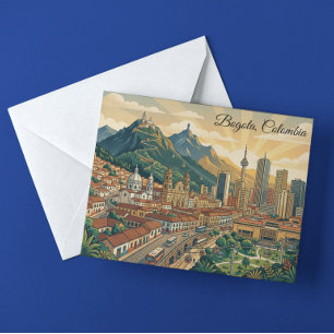 Cartão Postal Arte de Viagem Colorido Vintage Bogotá Colômbia