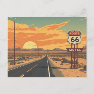 Cartão Postal Arte de Viagem da Estrada Vintage Rota 66 Pôr do S