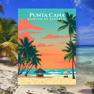 Cartão Postal Arte de Viagem de Praia da República Dominicana Pu