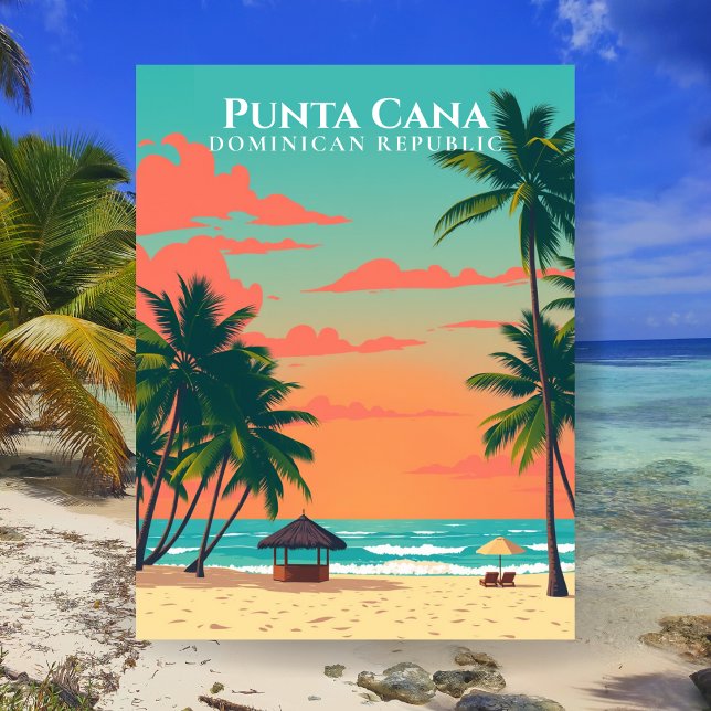 Cartão Postal Arte de Viagem de Praia da República Dominicana Pu (Punta Cana Dominican Republic Beach Travel Art Postcard
)