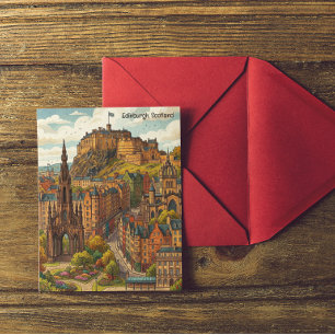 Cartão Postal Arte de Viagem Histórico de Edimburgo Escócia Vint