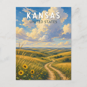 Cartão Postal Arte de Viagem Ilustrativo Vintage do Kansas