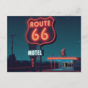 Cartão Postal Arte de Viagem Noturno do Motel Neon da Rota 66