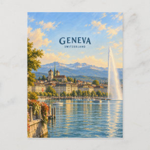 Cartão Postal Arte de Viagem Pintura de Genebra