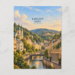 Cartão Postal Arte de Viagem Pintura de Karlovy Vary