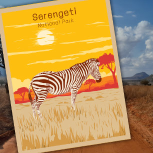 Cartão Postal Arte de Viagem Serengeti Safari África Zebra Vinta