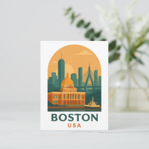 Cartão Postal Arte de Viagem Vintage Boston EUA – Arte Urbana Re