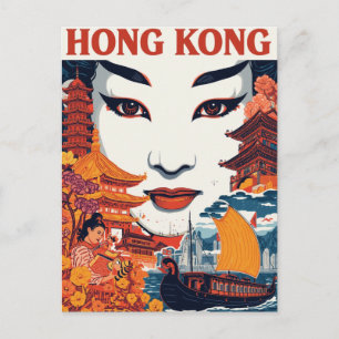 Cartão Postal Arte de Viagem Vintage de Hong Kong Ásia