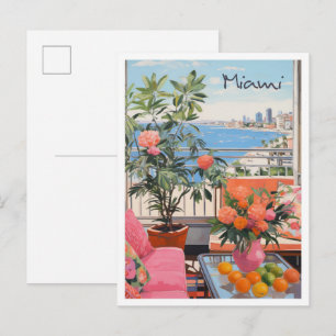 Cartão Postal Arte de Viagem Vintage de Miami