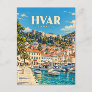Cartão Postal Arte de Viagem Vintage Hvar Croácia