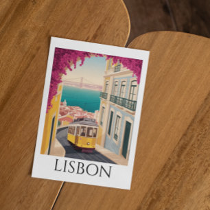 Cartão Postal Arte de Viagem Vintage Minimalista Lisboa Portugal