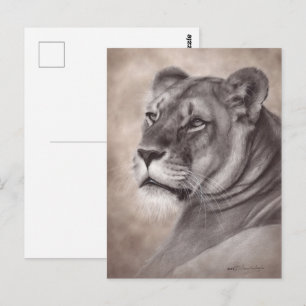 Cartão Postal Arte de Vida Selvagem de Leoa Pintada à Mão