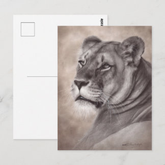 Cartão Postal Arte de Vida Selvagem de Leoa Pintada à Mão