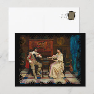 Cartão Postal Arte de Vintagem do Casal do Chess Player