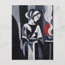 Arte Deco em Preto e Branco de Mulher Arte de Pare