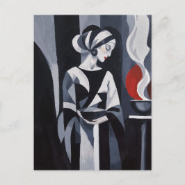 Cartão Postal Arte Deco em Preto e Branco de Mulher Arte de Pare