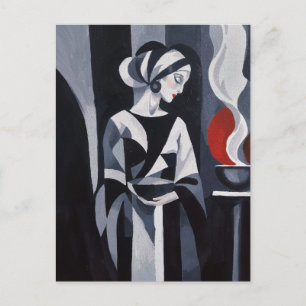 Cartão Postal Arte Deco em Preto e Branco de Mulher Arte de Pare