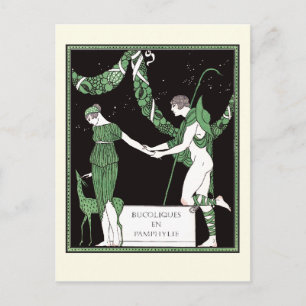 Cartão Postal Arte Deco Ilustração Barbier Bucoliques Pamphyli
