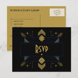 Cartão Postal Arte Deco Preto e Dourado Elegante Estilo Gatsby d