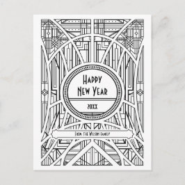 Cartão Postal Arte deco retrô Feliz Ano Novo