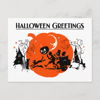 Cartão Postal Arte Deco Vintage Assustador Gato Preto Desfile de