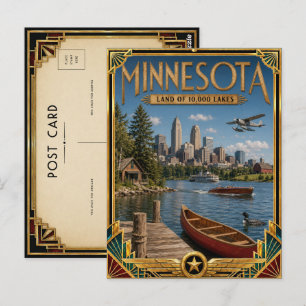Cartão Postal Arte Deco Vintage da Era de Ouro de Minnesota